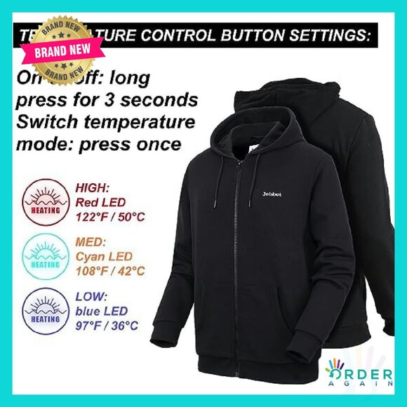 Unisex Heated Hoodie Electric Winter Coat Soft Cozy Lightweight Outdoor Wear - Picture 5 of 7